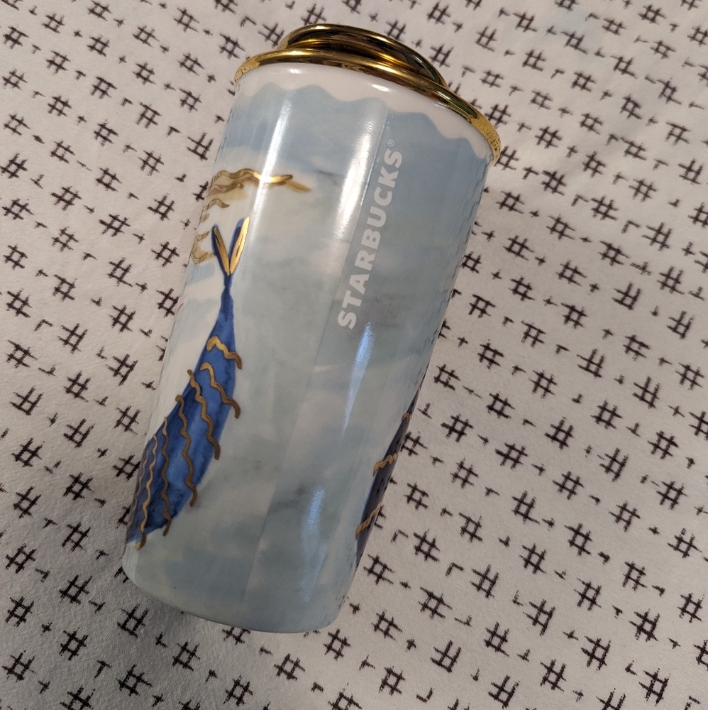 Starbucks 2014 Underwater Sea Swimming Mermaid Blue Tail Tumbler Mug Cup 12 oz - Picture 2 of 6